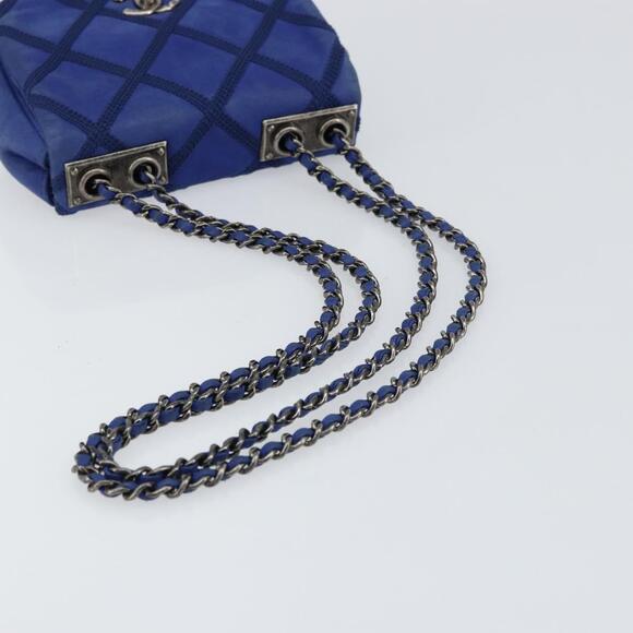 CHANEL Chain Matelasse Shoulder Bag Lamb Skin Blue Silver CC Auth bs31400 - Picture 7 of 16